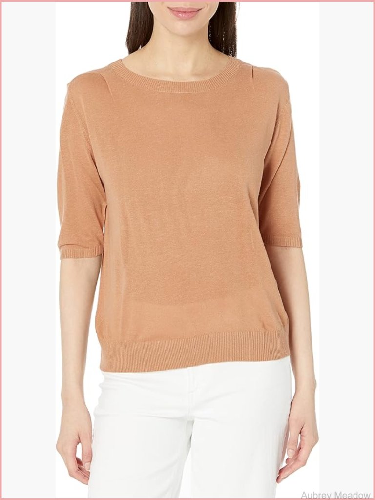 Short Sleeve Tencel Linen Blend Pullover Sweater